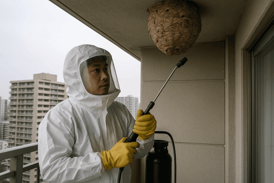 マンションにおけるスズメバチの巣の駆除方法