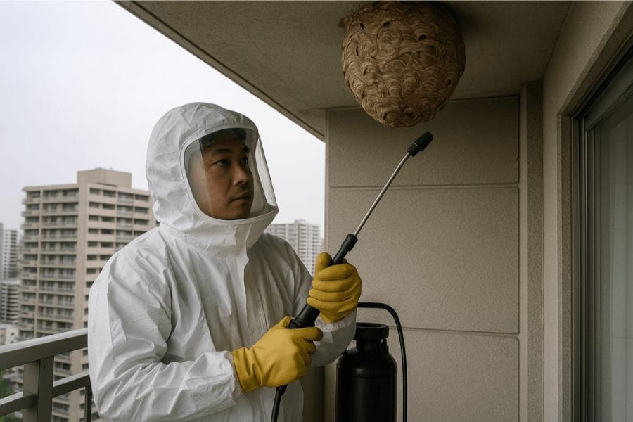 マンションにおけるスズメバチの巣の駆除方法